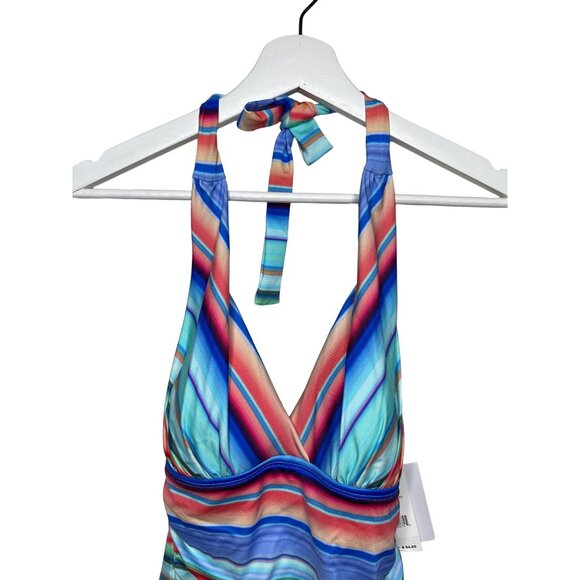 La Blanca Slimming Halter Tankini Top Women’s Size 2 Blue Red Striped - Picture 2 of 13